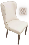Load image into Gallery viewer, 2X Studded Dining Chairs PU Beige & Silver Frame