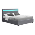 Load image into Gallery viewer, Artiss Bed Frame Double Size LED Gas Lift Grey COLE