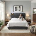 Load image into Gallery viewer, Artiss Queen Bed Frame Gas Lift Storage Bed with Charging Ports Upholstered Geometric Headboard Charcoal Grey