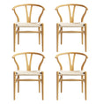 Load image into Gallery viewer, 1 Set of 4 Artiss Dining Chairs Wooden Rattan Seat Wishbone Back
