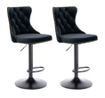 Load image into Gallery viewer, 2x Height Adjustable Swivel Black Bar Stool Velvet Nailhead Barstool with Footrest
