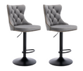Load image into Gallery viewer, 2x Height Adjustable Swivel Gray Bar Stool Velvet Nailhead Barstool with Footrest
