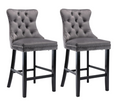 Load image into Gallery viewer, 2X Velvet Gray Bar Stools with Studs Trim Wooden Legs Tufted Dining Chairs Kitchen