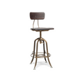Load image into Gallery viewer, Industrial Wooden Height Adjustable Swivel Bar Stool Chair with Back - Dark French Brass