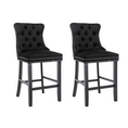 Load image into Gallery viewer, 2X Velvet Black Bar Stools with Studs Trim Wooden Legs Tufted Dining Chairs Kitchen