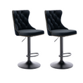 Load image into Gallery viewer, 2x Height Adjustable Swivel Black Bar Stool Velvet Nailhead Barstool with Footrest