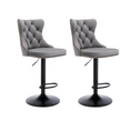 Load image into Gallery viewer, 2x Height Adjustable Swivel Gray Bar Stool Velvet Nailhead Barstool with Footrest