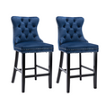Load image into Gallery viewer, 2X Velvet Blue Bar Stools with Studs Trim Wooden Legs Tufted Dining Chairs Kitchen