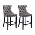 Load image into Gallery viewer, 2X Velvet Gray Bar Stools with Studs Trim Wooden Legs Tufted Dining Chairs Kitchen