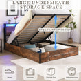 Load image into Gallery viewer, Gas Lift Bed Frame with Storage, Double Size Wooden Slats Platform Bed Frame with LED Lights and Charging Station, No Box Spring Needed, Noise Free, Rustic Brown