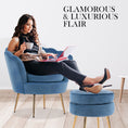 Load image into Gallery viewer, Armchair Lounge Chair Accent Velvet Shell Scallop + Ottoman Footstool Round NAVY BLUE