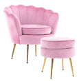 Load image into Gallery viewer, Armchair Lounge Chair Accent Velvet Shell Scallop + Round Ottoman Footstool PINK