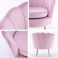 Load image into Gallery viewer, Armchair Lounge Chair Accent Velvet Shell Scallop + Round Ottoman Footstool PINK