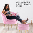 Load image into Gallery viewer, Armchair Lounge Chair Accent Velvet Shell Scallop + Round Ottoman Footstool PINK