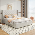 Load image into Gallery viewer, Veronica Bed Frame Queen Size Winged Grey Linen Fabric Seam Grid Pattern with gas lift plywood metal structure