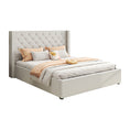 Load image into Gallery viewer, Veronica Bed Frame Queen Size Winged Grey Linen Fabric Seam Grid Pattern with gas lift plywood metal structure