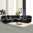 Load image into Gallery viewer, 6 Seater Corner Sofa with Genuine Leather Black Armless Recliners Straight Console Lounge Set for Living Room