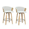 Load image into Gallery viewer, Artiss Set of 2 Bar Stools Kitchen Stool Wooden Chair Swivel Chairs Leather White