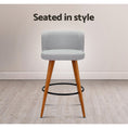 Load image into Gallery viewer, Artiss Set of 2 Wooden Fabric Bar Stools Circular Footrest - Light Grey