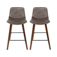Load image into Gallery viewer, Artiss Set of 2 PU Leather Bar Stools Square Footrest - Wood and Brown