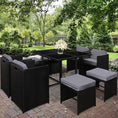 Load image into Gallery viewer, Gardeon 9 Piece Wicker Outdoor Dining Set - Black & Grey