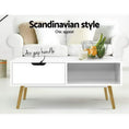 Load image into Gallery viewer, Artiss Coffee Table Storage Drawer Open Shelf Wooden Legs Scandinavian White