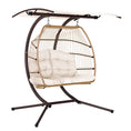 Load image into Gallery viewer, Andy Outdoor Furniture Lounge Hanging Swing Chair Egg Hammock Stand Rattan Wicker Latte