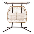 Load image into Gallery viewer, Andy Outdoor Furniture Lounge Hanging Swing Chair Egg Hammock Stand Rattan Wicker Latte