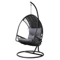 Load image into Gallery viewer, Gardeon Outdoor Egg Swing Chair with Stand Cushion Wicker Armrest Black