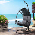 Load image into Gallery viewer, Gardeon Outdoor Egg Swing Chair with Stand Cushion Wicker Armrest Black