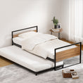 Load image into Gallery viewer, Artiss Bed Frame Metal Bed Base with Trundle Daybed Wooden Headboard Single DEAN