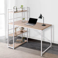 Load image into Gallery viewer, Artiss Metal Desk with Shelves - White with Oak Top