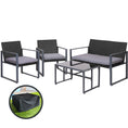 Load image into Gallery viewer, Gardeon 4 PCS Outdoor Dining Set Lounge Setting Patio Wicker Chairs Table w/Cover