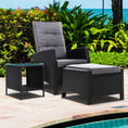 Load image into Gallery viewer, Gardeon Outdoor Setting Recliner Chair Table Set Wicker lounge Patio Furniture Black
