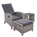 Load image into Gallery viewer, Gardeon Outdoor Setting Recliner Chair Table Set Wicker lounge Patio Furniture Grey