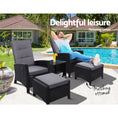 Load image into Gallery viewer, Gardeon Outdoor Patio Furniture Recliner Chairs Table Setting Wicker Lounge 5pc Black