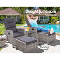 Load image into Gallery viewer, Gardeon Outdoor Patio Furniture Recliner Chairs Table Setting Wicker Lounge 5pc Grey