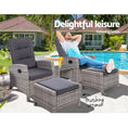 Load image into Gallery viewer, Gardeon Outdoor Patio Furniture Recliner Chairs Table Setting Wicker Lounge 5pc Grey
