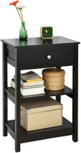 Load image into Gallery viewer, Black Bedside Table with 1 Drawer and 2 Shelves