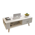 Load image into Gallery viewer, White Coffee Table Storage Drawer & Open Shelf With Wooden Legs