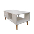 Load image into Gallery viewer, White Coffee Table Storage Drawer & Open Shelf With Wooden Legs