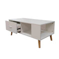 Load image into Gallery viewer, White Coffee Table Storage Drawer & Open Shelf With Wooden Legs