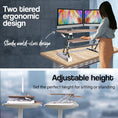 Load image into Gallery viewer, Fortia Desk Riser 90cm Wide Adjustable Sit to Stand for Dual Monitor, Keyboard, Laptop, Beech