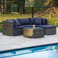 Load image into Gallery viewer, LONDON RATTAN 4 Seater Modular Outdoor Lounge Setting with Coffee Table, Ottoman, Grey