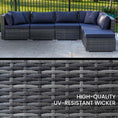 Load image into Gallery viewer, LONDON RATTAN 6 Seater Modular Outdoor Lounge Setting with Ottoman, Grey
