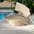 Load image into Gallery viewer, LONDON RATTAN 3pc Day Bed Round Lounge Outdoor Furniture, Beige Wicker and Canopy