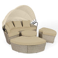 Load image into Gallery viewer, LONDON RATTAN 4pc Day Bed Round Lounge Outdoor Furniture, Beige Wicker and Canopy