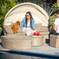 Load image into Gallery viewer, LONDON RATTAN 4pc Day Bed Round Lounge Outdoor Furniture, Beige Wicker and Canopy