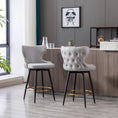 Load image into Gallery viewer, 2x Swivel Bar Stools Tufted Counter Chairs with Stud Trim and Metal Base-Light Grey