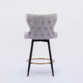 Load image into Gallery viewer, 2x Swivel Bar Stools Tufted Counter Chairs with Stud Trim and Metal Base-Light Grey